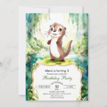 Kids Watercolor Otter Birthday