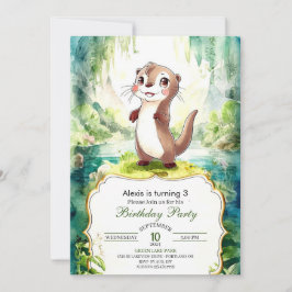 Kids Watercolor Otter Birthday Inbjudningar