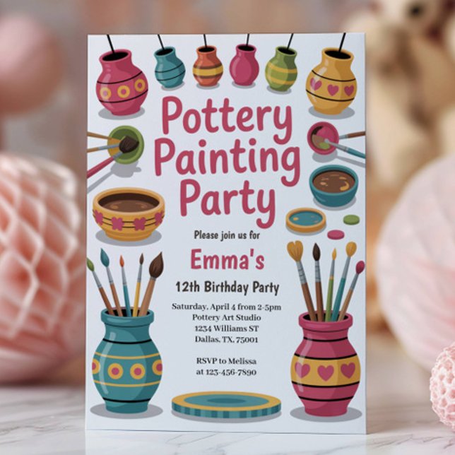 Kids Watercolor Pottery Painting Birthday Party Inbjudningar (Skapare uppladdad)
