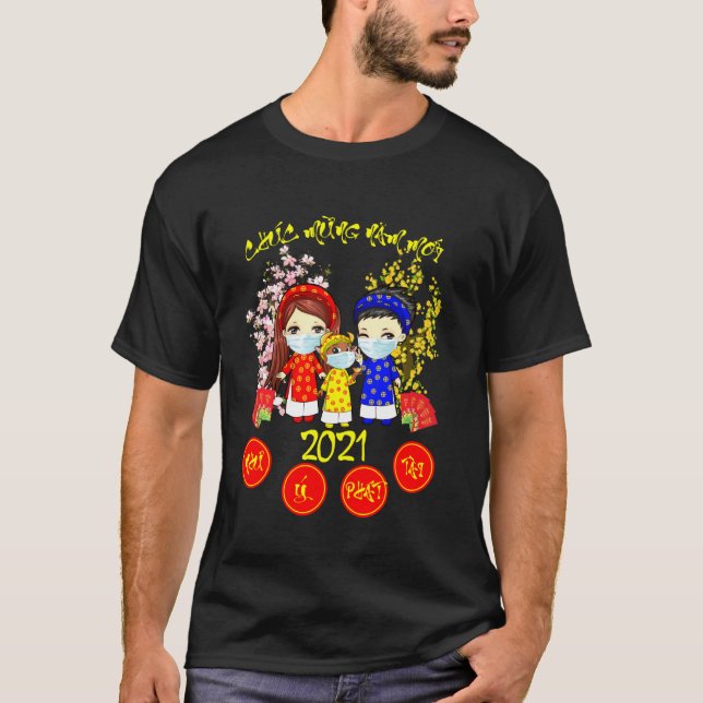 Kids Wearing Mask Lycklig Vietnamese Quarantine Lu T Shirt (Framsida)