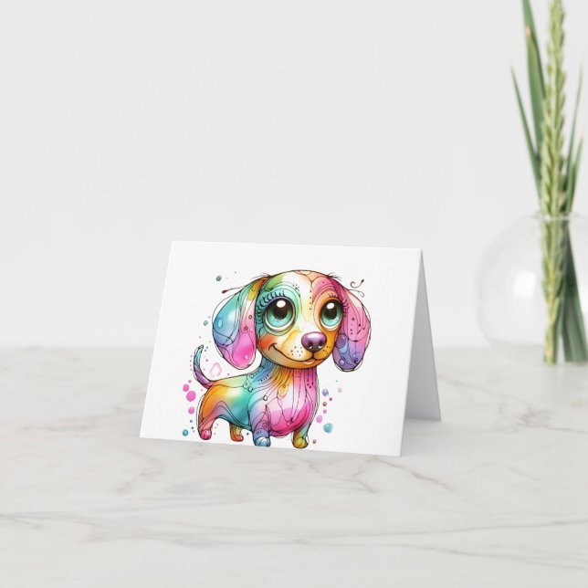 Kids Whimsical Dachshund Puppy Card Kort (Framsida)