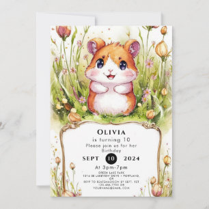 Kids Whimsical Hamster Birthday Inbjudningar