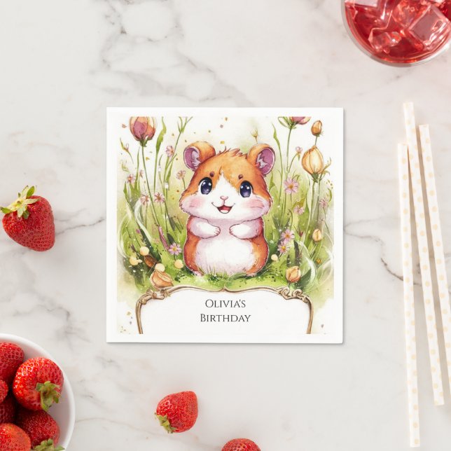 Kids Whimsical Hamster Birthday Pappersservett (Insitu)