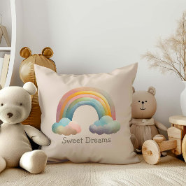 Kids Whimsical Pastel Rainbow in Clouds Kudde