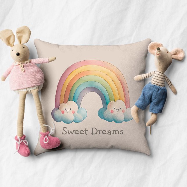Kids Whimsical Pastel Rainbow in Clouds Kudde (Skapare uppladdad)