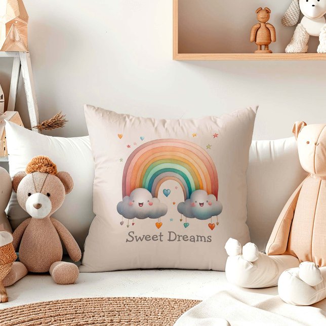 Kids Whimsical Pastel Rainbow in Clouds Kudde (Skapare uppladdad)
