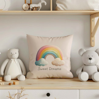 Kids Whimsical Pastel Rainbow in Clouds Kudde