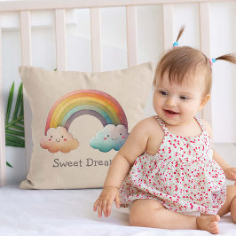 Kids Whimsical Pastel Rainbow in Clouds Kudde