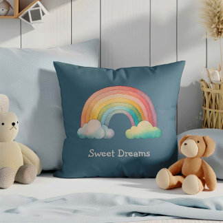 Kids Whimsical Pastel Rainbow in Clouds Kudde