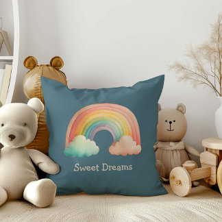 Kids Whimsical Pastel Rainbow in Clouds Kudde