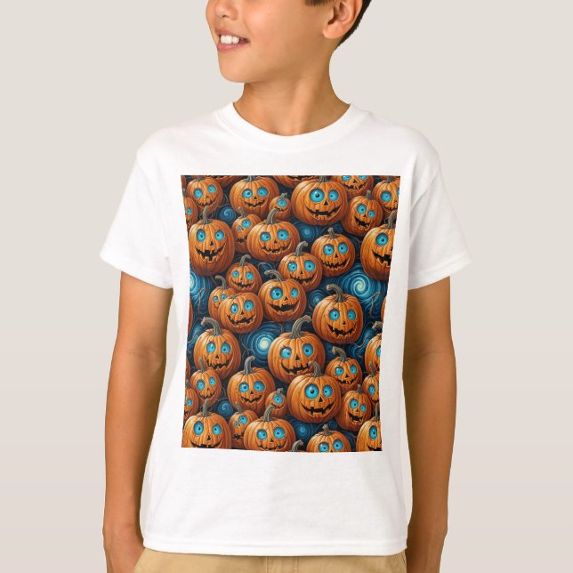Kids Whimsical Pumpkin Halloween T-Shirt (Framsida)
