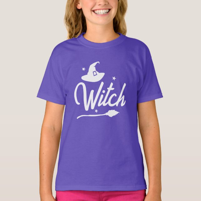 Kids Wicked Witch Halloween T-Shirt, Hat Broom T Shirt (Framsida)
