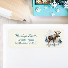 Kids Winter Watercolor Moose-Returadress Returadress Etikett