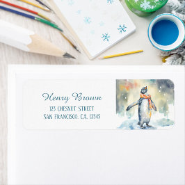 Kids Winter Watercolor Penguin Returadress Etikett