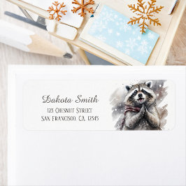Kids Winter Watercolor Raccoon Returadress Returadress Etikett
