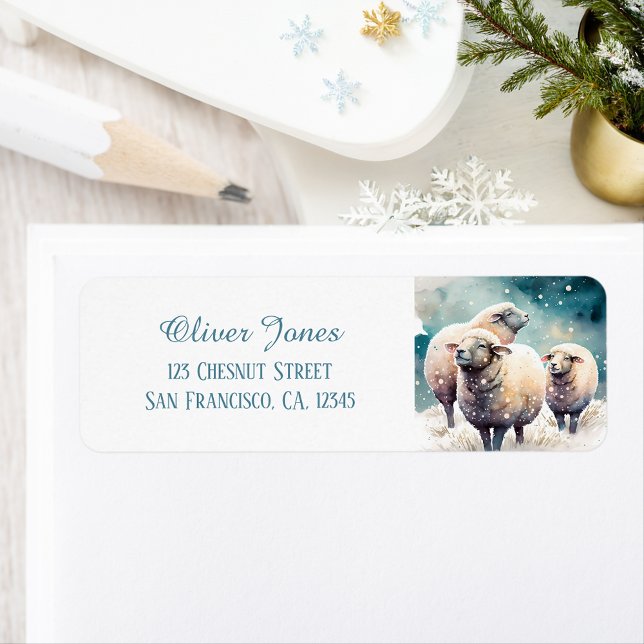 Kids Winter Watercolor Sheep, Returadress Returadress Etikett (Skapare uppladdad)