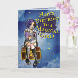 Kids Witch Tonåring Tecknad Watercolor Birthday Kort