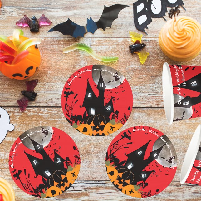 Kids Witching Hour Halloween fest Underlägg Papper Rund (Witching Hour Halloween Party Round Paper Coaster)