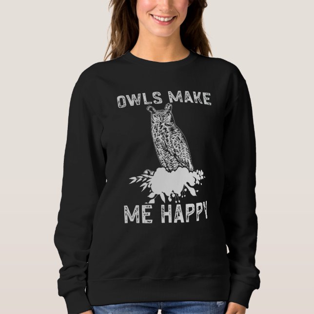 Kids Women Owl  Owls Make Me Happy T Shirt (Framsida)