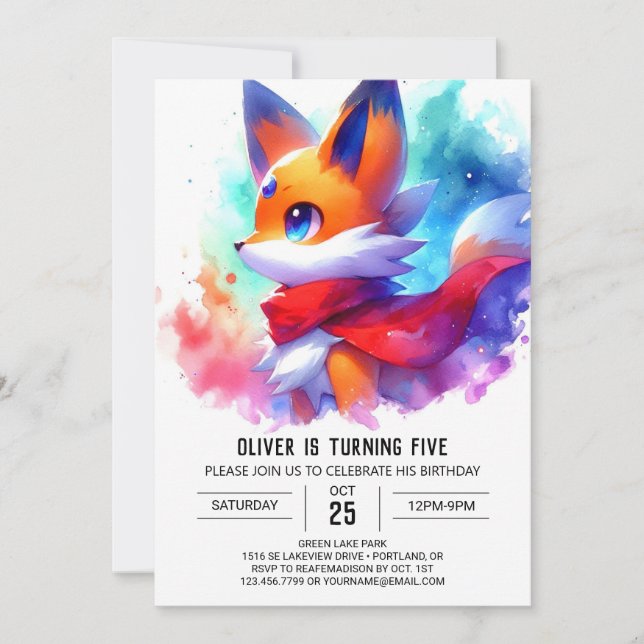 Kids Woodland Fox Birthday Inbjudningar (Framsida)