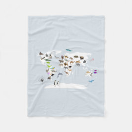 Kids World Map Animals Fleecefilt