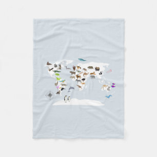 Kids World Map Animals Fleecefilt