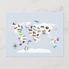 Kids World Map Animals Helg Vykort