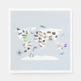 Kids World Map Animals Pappersservett