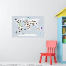 Kids World Map Animals