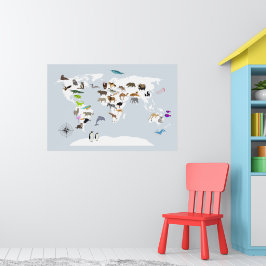 Kids World Map Animals Poster