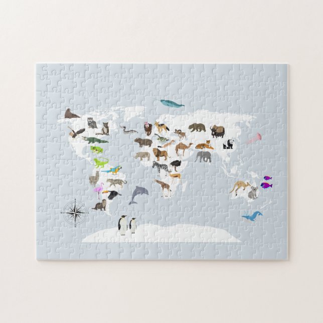 Kids World Map Animals Pussel (Horisontell)