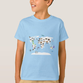 Kids World Map Animals T Shirt