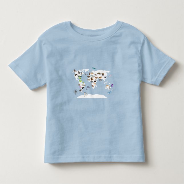 Kids World Map Animals T Shirt (Framsida)