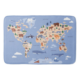 Kids World map Cute Whimsical Modern Badrumsmatta
