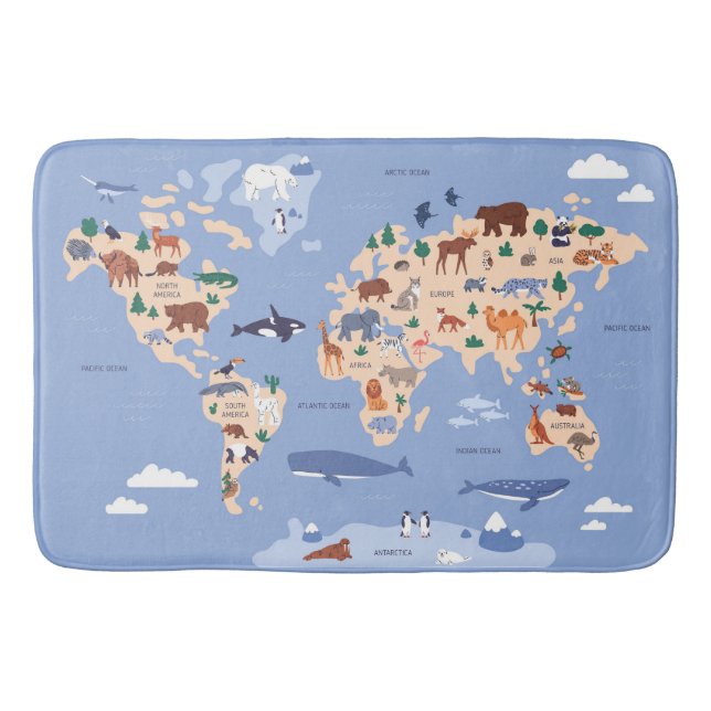 Kids World map Cute Whimsical Modern Badrumsmatta (Framsidan)