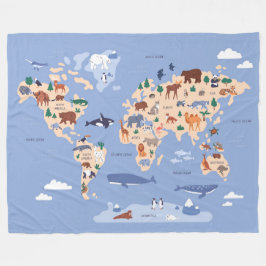Kids World map Cute Whimsical Modern Fleecefilt