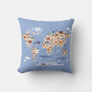 Kids World map Cute Whimsical Modern Kudde