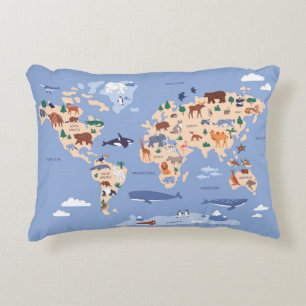 Kids World map Cute Whimsical Modern Prydnadskudde
