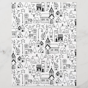 Kids Xmas Village Whimsical Black & White Invite Reklamblad