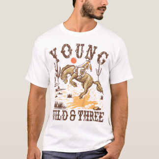 Kids Young Vild Three Cowboy Western Rodeo T Shirt