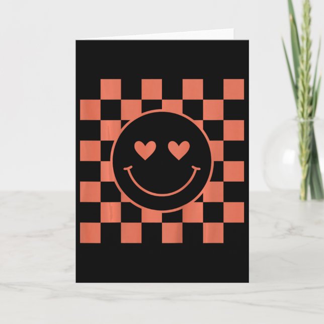 Kids Youth Checkered Retro Valentine Smile Face  Kort (Framsida)