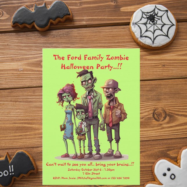 Kids Zombie Family Halloween fest Inbjudningar (Zombie Family Halloween Party  Invite)
