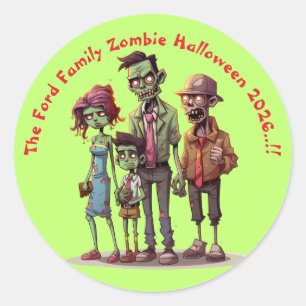 Kids Zombie Family Halloween fest Runt Klistermärke