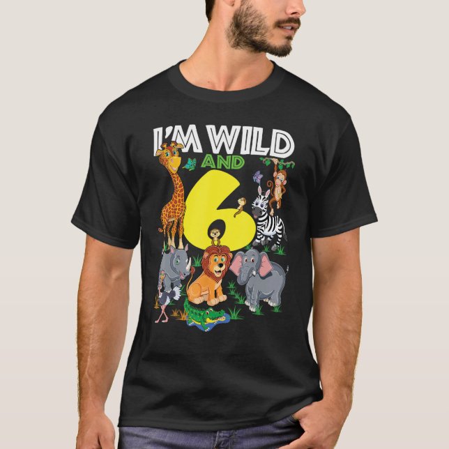 Kids Zoo Safari Resa 6e Födelsedagsfest I är Vild  T Shirt (Framsida)