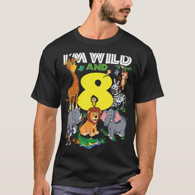 Kids Zoo Safari Resa åttonde Födelsedagsfesten I ä T Shirt (Framsida)