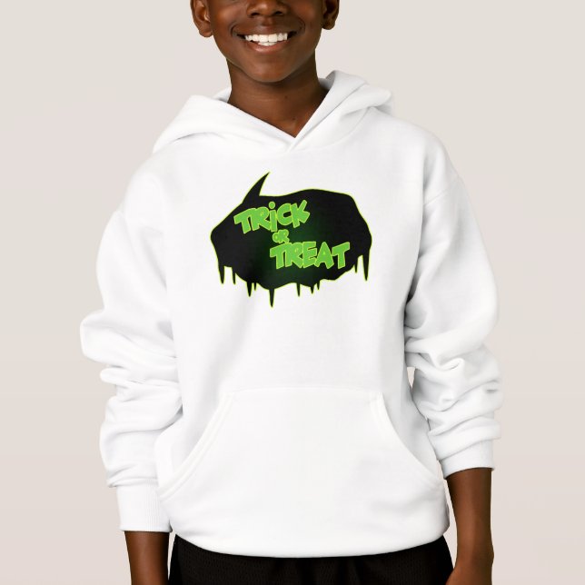 Kids'Bus eller godis Halloween hoodie Tee Shirt (Framsida)