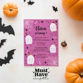 Kids'Halloween Födelsedagsfest Spöken Fuscia Inbjudningar