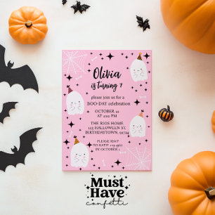 Kids'Halloween Födelsedagsfest Spöken Ljus rosa Inbjudningar