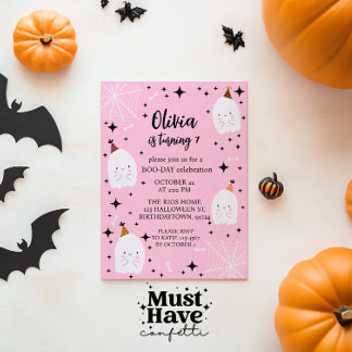Kids'Halloween Födelsedagsfest Spöken Ljus rosa Inbjudningar