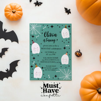 Kids'Halloween Födelsedagsfest Spöken Teal Inbjudningar